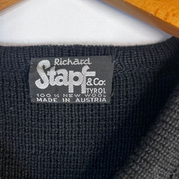 Richard Stapf & Co 100% New Wool Black Knit Vneck Austrian Ski Sweater S/M - Picture 6 of 7